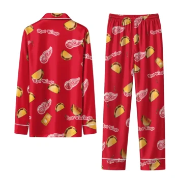 Detroit Red Wings Long Pajama Set Customized Snack Scatter Red Fashion Forward