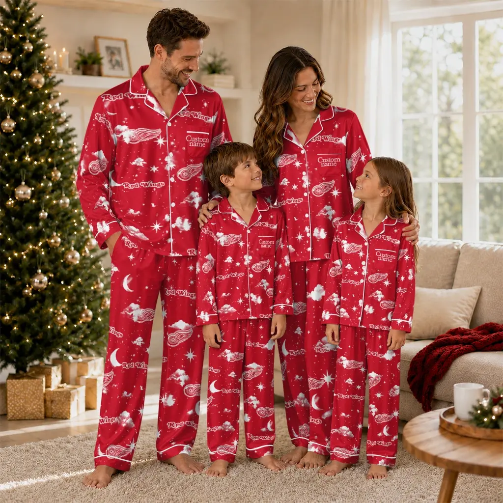 Detroit Red Wings Long Pajama Set Personalized Cloud Stars Red Latest Model Detroit Red Wings Long Pajama Set Personalized Cloud Stars Red Latest Model