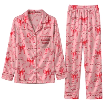 detroit red wings long pajama set personalized ribbon chains red best selling.webp