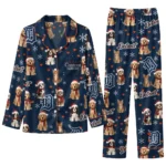 Detroit Tigers Long Pajama Set Custom Animal Scatter Navy Best Selling