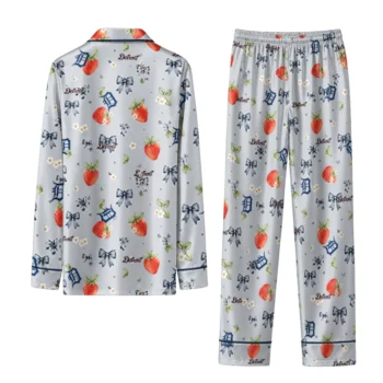 detroit tigers long pajama set personalized ribbon florals navy fashion forward.webp