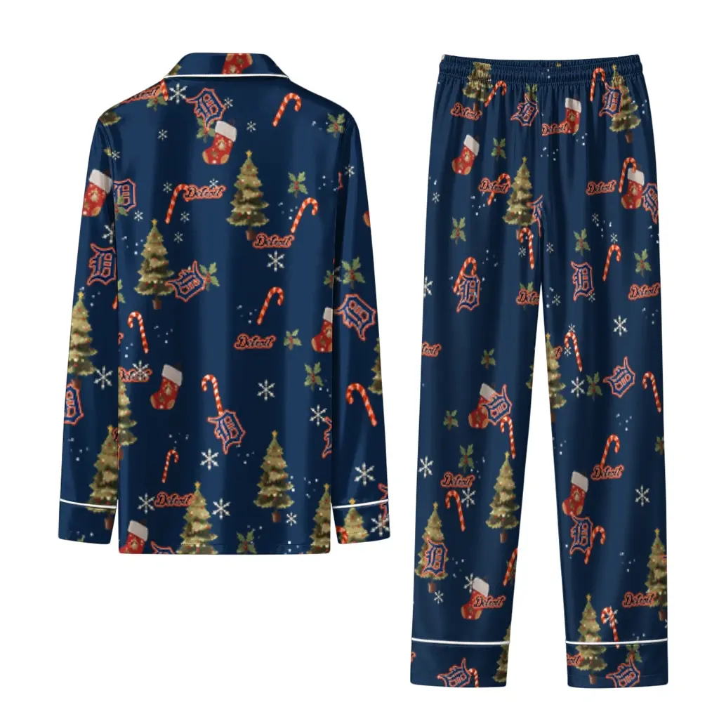 Detroit Tigers Long Pajama Set Personalized Sprig Scatter Navy Fashion Forward Detroit Tigers Long Pajama Set Personalized Sprig Scatter Navy Fashion Forward