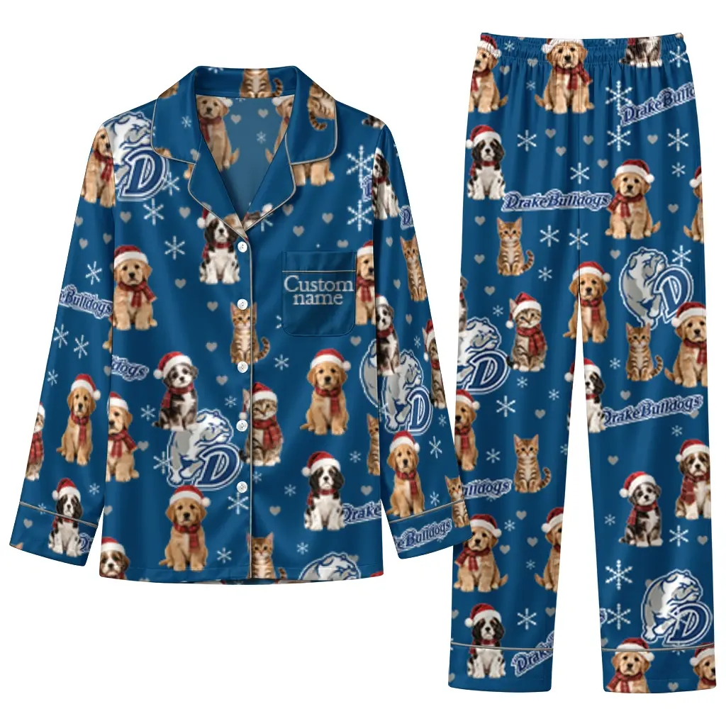 Drake Bulldogs Long Pajama Set Customized Animal Scatter Blue Best Selling Drake Bulldogs Long Pajama Set Customized Animal Scatter Blue Best Selling