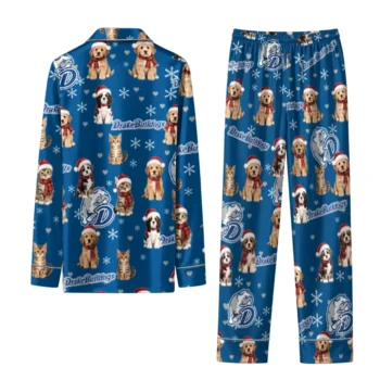 Drake Bulldogs Long Pajama Set Customized Animal Scatter Blue Fashion Forward