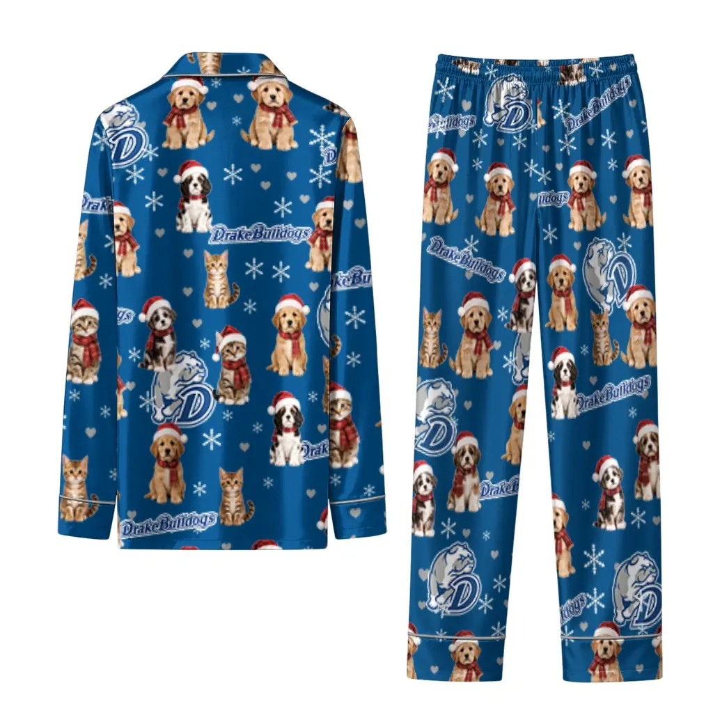 Drake Bulldogs Long Pajama Set Customized Animal Scatter Blue Fashion Forward Drake Bulldogs Long Pajama Set Customized Animal Scatter Blue Fashion Forward