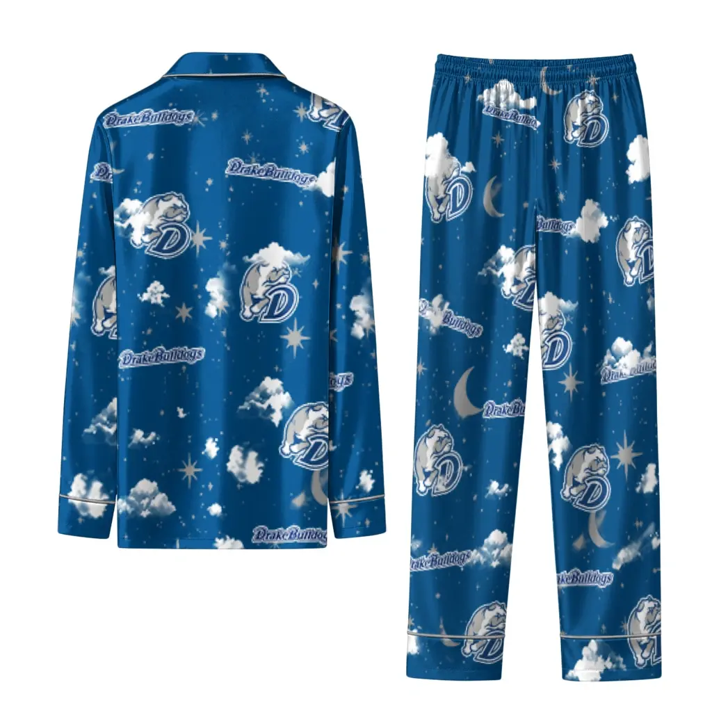Drake Bulldogs Long Pajama Set Customized Cloud Stars Blue Fashion Forward Drake Bulldogs Long Pajama Set Customized Cloud Stars Blue Fashion Forward