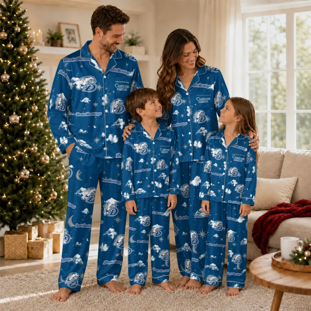 Drake Bulldogs Long Pajama Set Customized Cloud Stars Blue Latest Model Drake Bulldogs Long Pajama Set Customized Cloud Stars Blue Latest Model