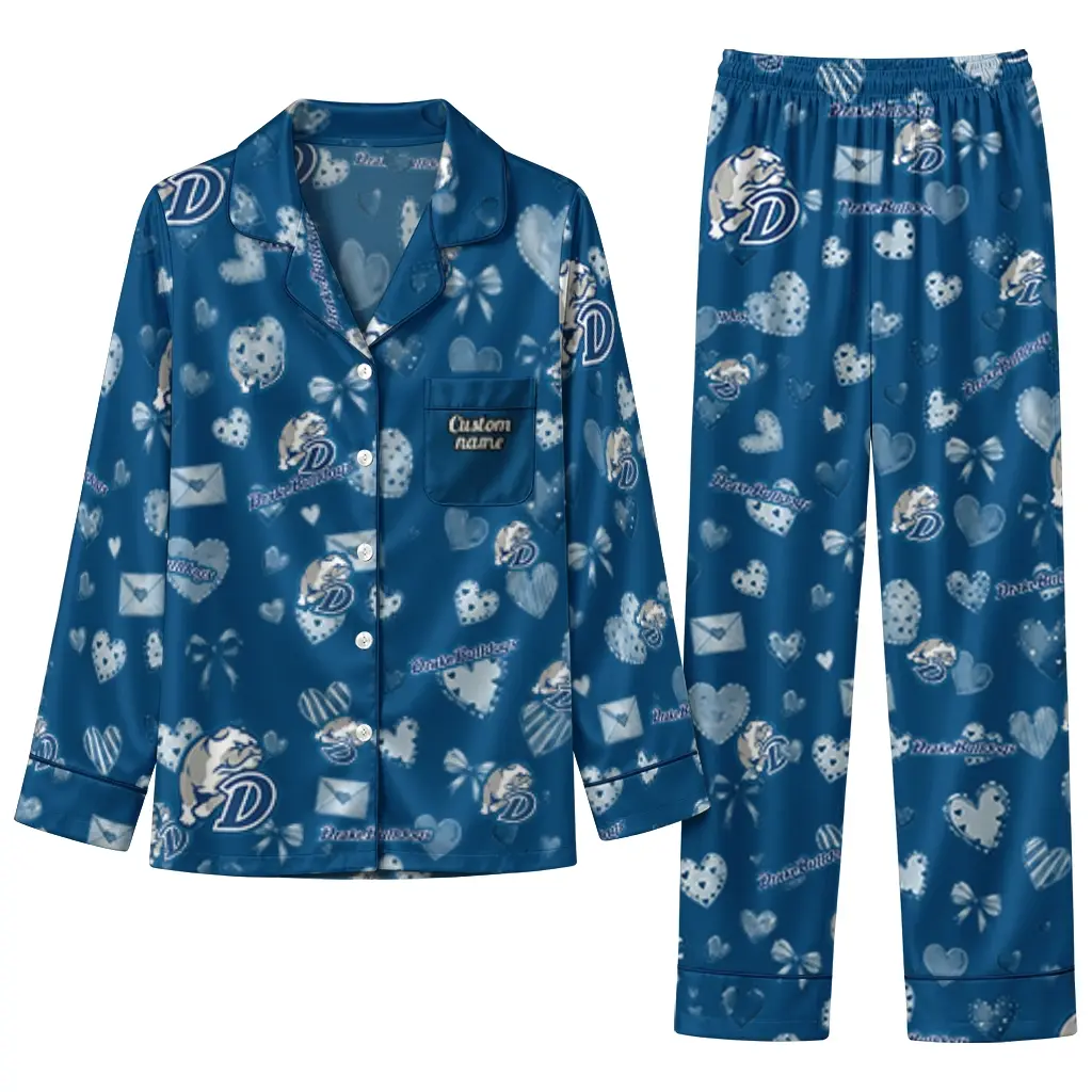 Drake Bulldogs Long Pajama Set Customized Heart Charms Blue Best Selling Drake Bulldogs Long Pajama Set Customized Heart Charms Blue Best Selling