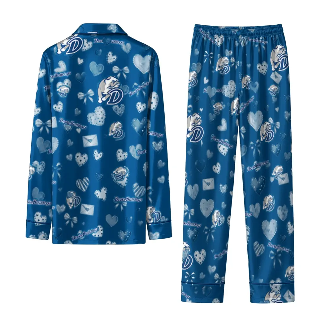 Drake Bulldogs Long Pajama Set Customized Heart Charms Blue Fashion Forward Drake Bulldogs Long Pajama Set Customized Heart Charms Blue Fashion Forward