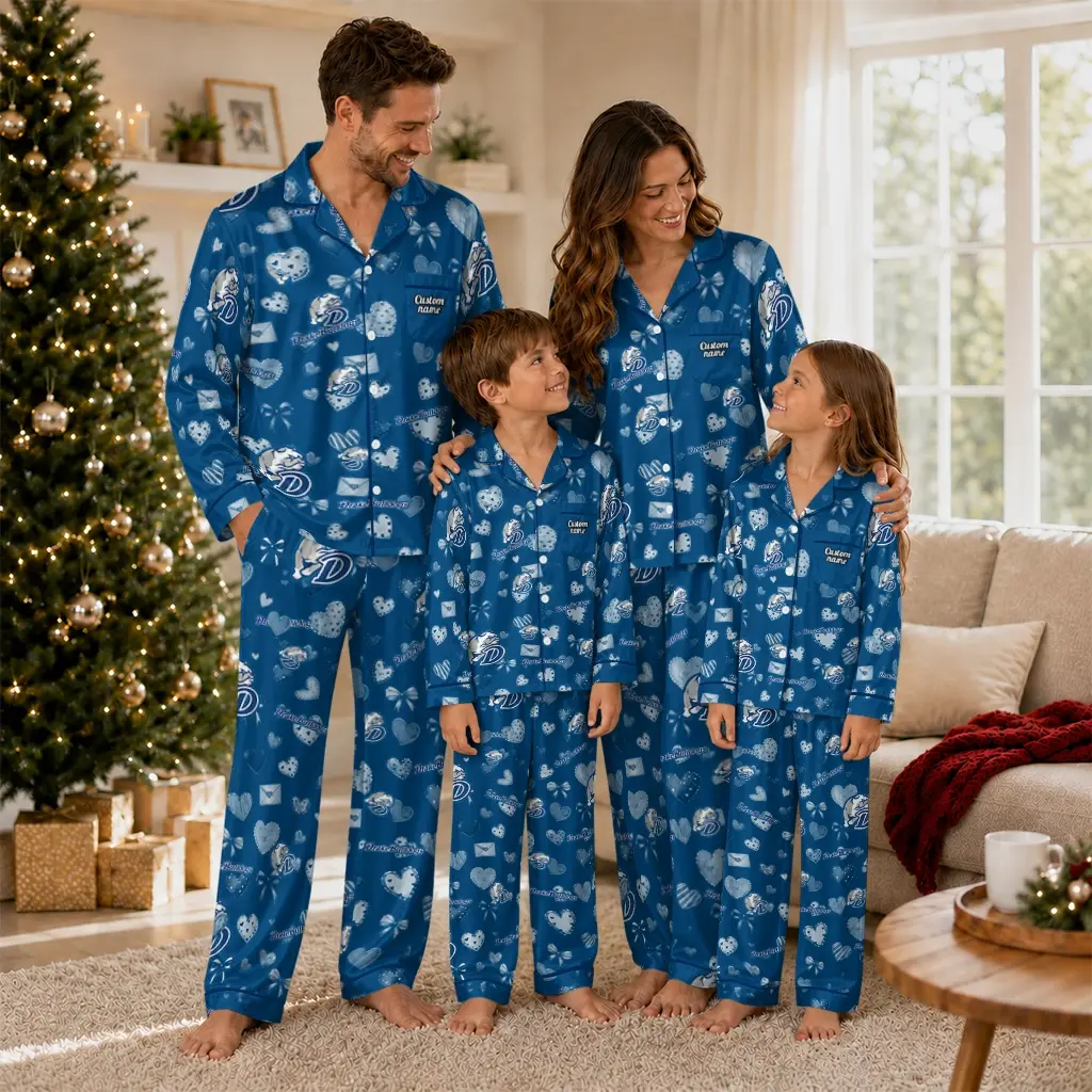 Drake Bulldogs Long Pajama Set Customized Heart Charms Blue Latest Model Drake Bulldogs Long Pajama Set Customized Heart Charms Blue Latest Model