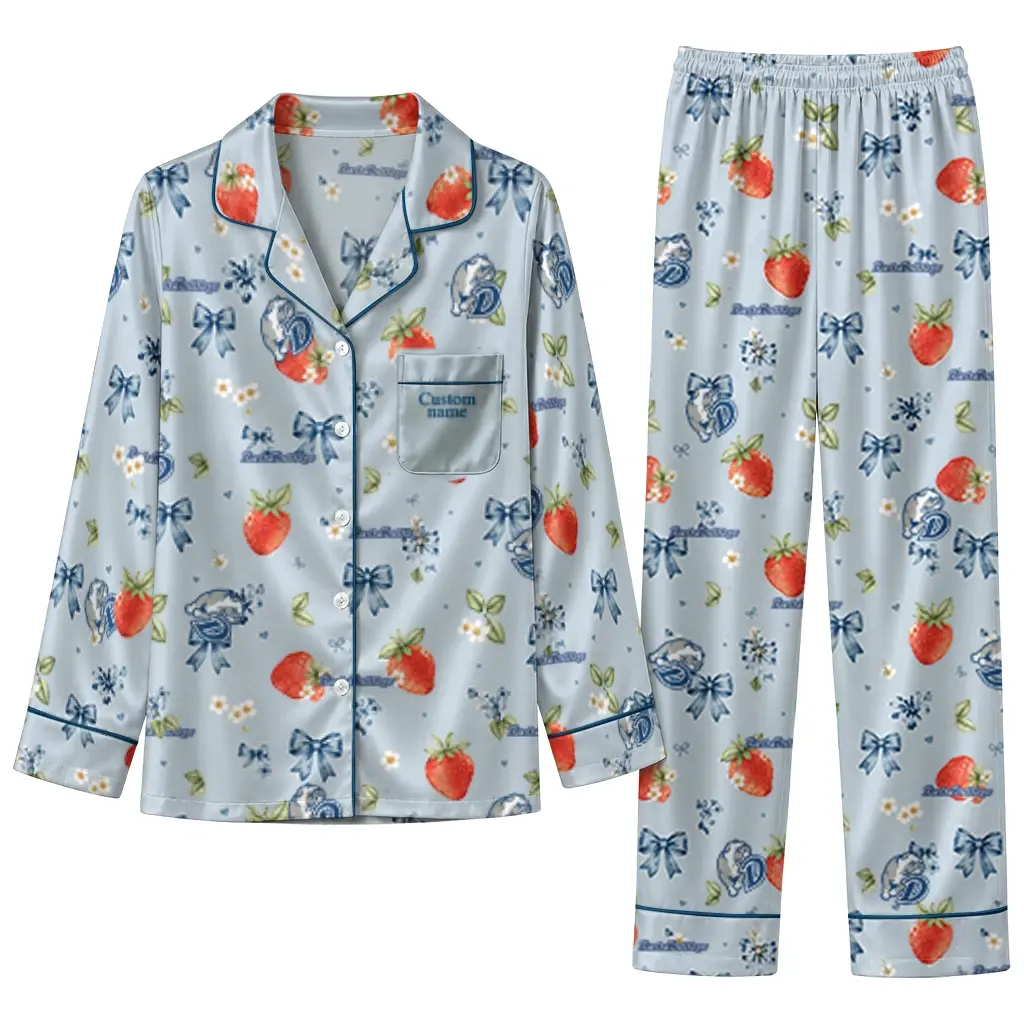 Drake Bulldogs Long Pajama Set Customized Ribbon Florals Blue Best Selling Drake Bulldogs Long Pajama Set Customized Ribbon Florals Blue Best Selling