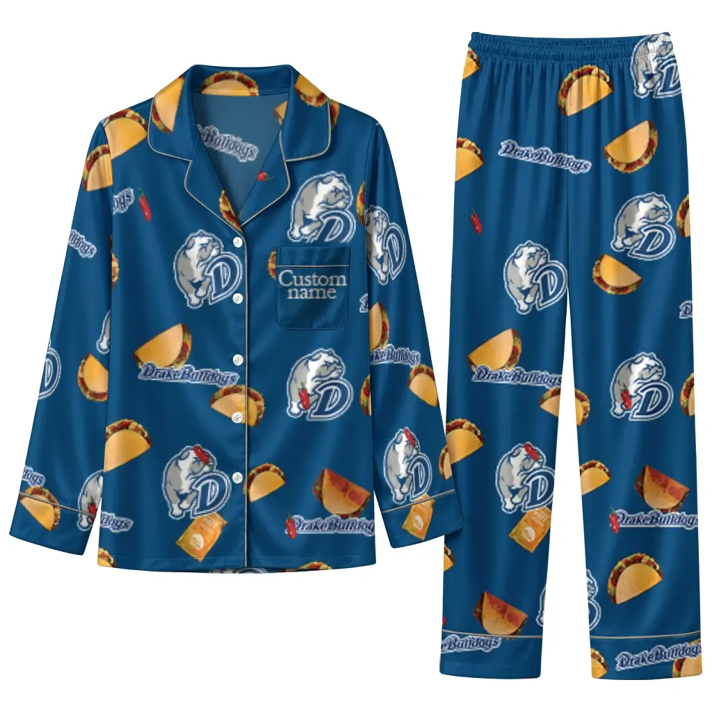 Drake Bulldogs Long Pajama Set Customized Snack Scatter Blue Best Selling Drake Bulldogs Long Pajama Set Customized Snack Scatter Blue Best Selling