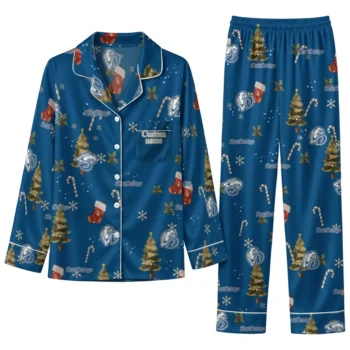 Drake Bulldogs Long Pajama Set Customized Sprig Scatter Blue Best Selling