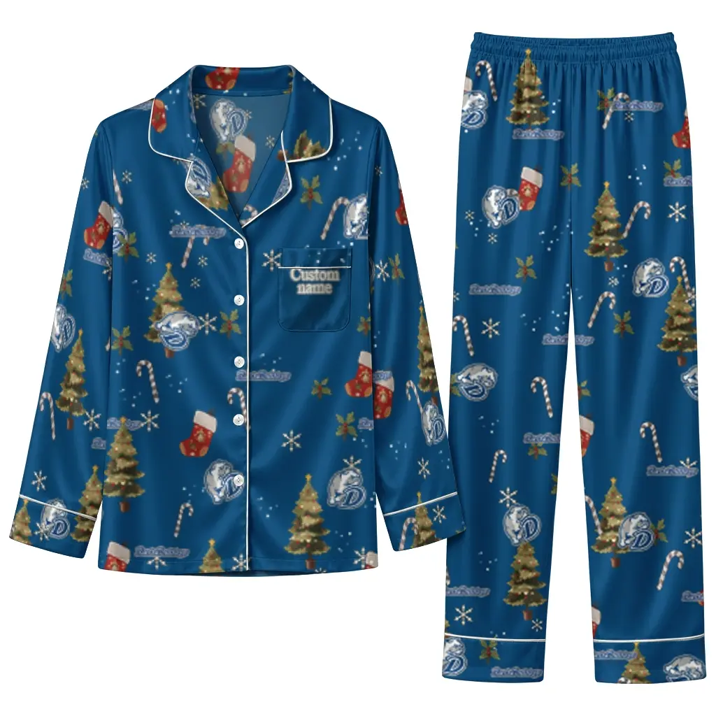 Drake Bulldogs Long Pajama Set Customized Sprig Scatter Blue Best Selling Drake Bulldogs Long Pajama Set Customized Sprig Scatter Blue Best Selling