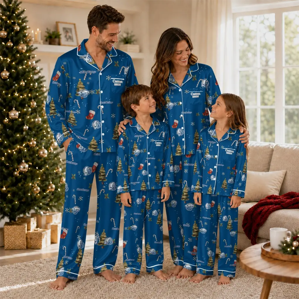 Drake Bulldogs Long Pajama Set Customized Sprig Scatter Blue Latest Model Drake Bulldogs Long Pajama Set Customized Sprig Scatter Blue Latest Model