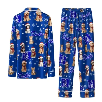 Duke Blue Devils Long Pajama Set Custom Animal Scatter Blue Fashion Forward