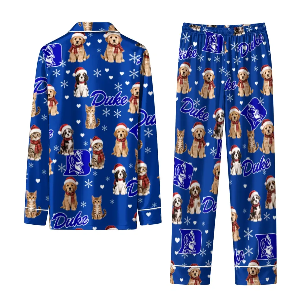 Duke Blue Devils Long Pajama Set Custom Animal Scatter Blue Fashion Forward Duke Blue Devils Long Pajama Set Custom Animal Scatter Blue Fashion Forward