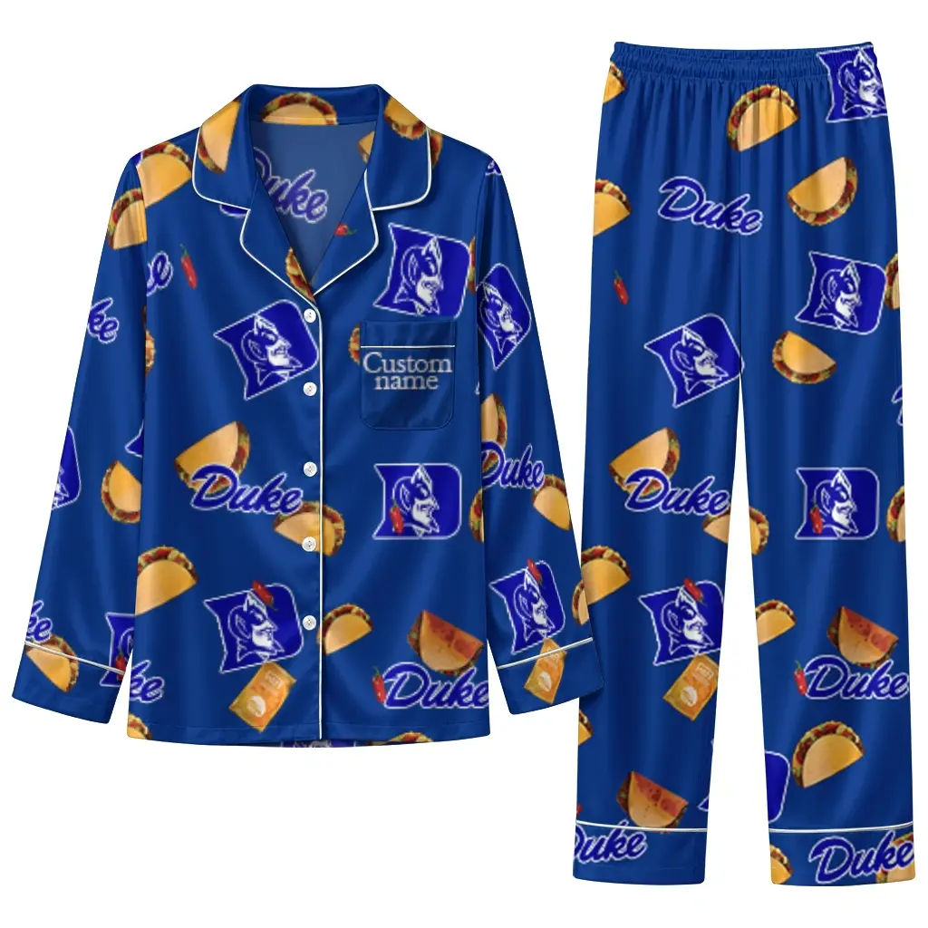 Duke Blue Devils Long Pajama Set Custom Snack Scatter Blue Best Selling Duke Blue Devils Long Pajama Set Custom Snack Scatter Blue Best Selling