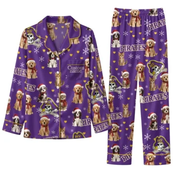 East Carolina Pirates Long Pajama Set Personalized Animal Scatter Purple Best Selling
