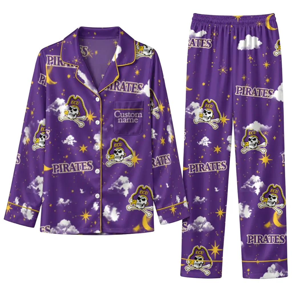 East Carolina Pirates Long Pajama Set Personalized Cloud Stars Purple Best Selling East Carolina Pirates Long Pajama Set Personalized Cloud Stars Purple Best Selling