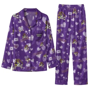 East Carolina Pirates Long Pajama Set Personalized Heart Charms Purple Best Selling