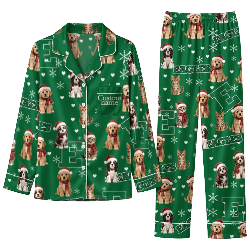 Eastern Michigan Eagles Long Pajama Set Personalized Animal Scatter Green Best Selling Eastern Michigan Eagles Long Pajama Set Personalized Animal Scatter Green Best Selling