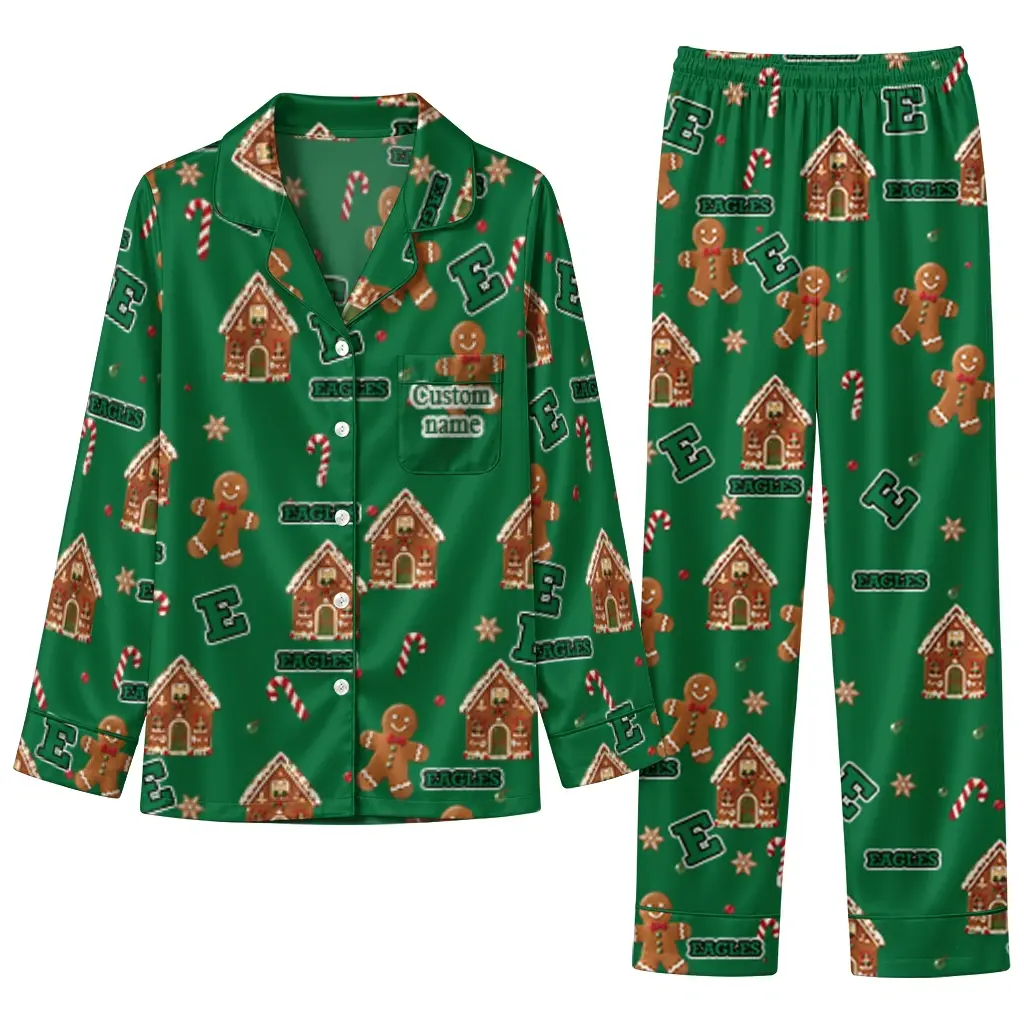 Eastern Michigan Eagles Long Pajama Set Personalized Candy Scatter Green Best Selling Eastern Michigan Eagles Long Pajama Set Personalized Candy Scatter Green Best Selling
