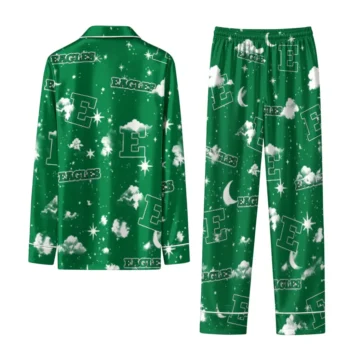 Eastern Michigan Eagles Long Pajama Set Personalized Cloud Stars Green Fashion Forward