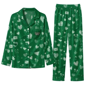 Eastern Michigan Eagles Long Pajama Set Personalized Heart Charms Green Best Selling