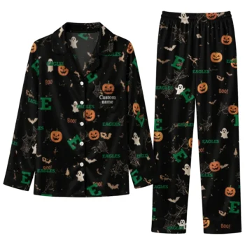 Eastern Michigan Eagles Long Pajama Set Personalized Icon Confetti Black Best Selling