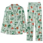 Eastern Michigan Eagles Long Pajama Set Personalized Ribbon Florals Green Best Selling