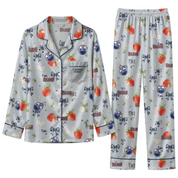 edmonton oilers long pajama set custom ribbon florals blue best selling.webp