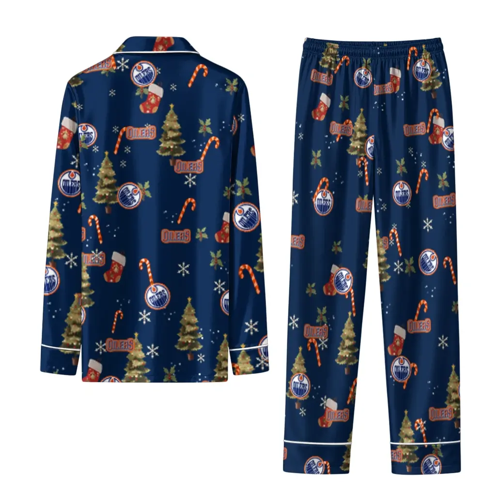 Edmonton Oilers Long Pajama Set Custom Sprig Scatter Blue Fashion Forward Edmonton Oilers Long Pajama Set Custom Sprig Scatter Blue Fashion Forward