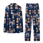 Edmonton Oilers Long Pajama Set Customized Animal Scatter Blue Best Selling