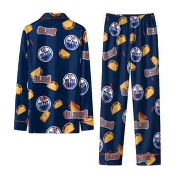 Edmonton Oilers Long Pajama Set Personalized Snack Scatter Blue Fashion Forward
