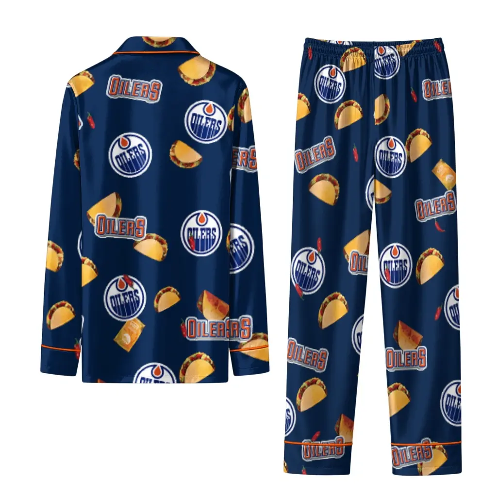 Edmonton Oilers Long Pajama Set Personalized Snack Scatter Blue Fashion Forward Edmonton Oilers Long Pajama Set Personalized Snack Scatter Blue Fashion Forward