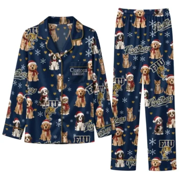 Fiu Panthers Long Pajama Set Custom Animal Scatter Blue Best Selling