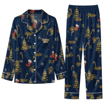 Fiu Panthers Long Pajama Set Custom Sprig Scatter Blue Best Selling