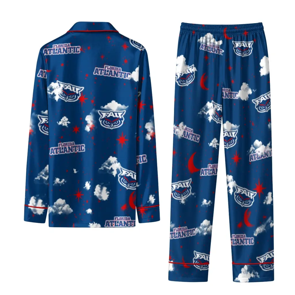 Florida Atlantic Owls Long Pajama Set Personalized Cloud Stars Blue Fashion Forward Florida Atlantic Owls Long Pajama Set Personalized Cloud Stars Blue Fashion Forward