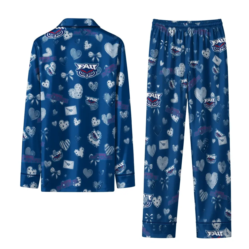 Florida Atlantic Owls Long Pajama Set Personalized Heart Charms Blue Fashion Forward Florida Atlantic Owls Long Pajama Set Personalized Heart Charms Blue Fashion Forward