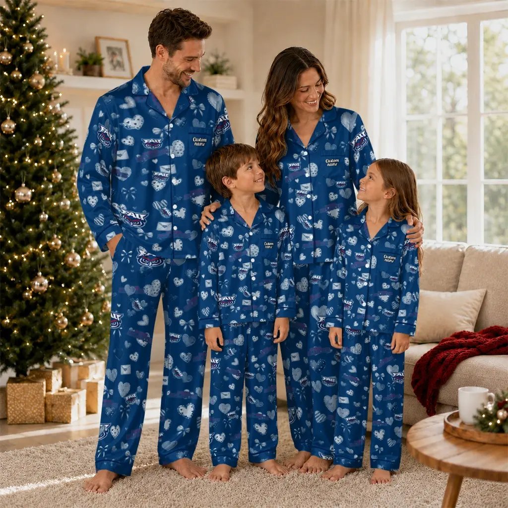 Florida Atlantic Owls Long Pajama Set Personalized Heart Charms Blue Latest Model Florida Atlantic Owls Long Pajama Set Personalized Heart Charms Blue Latest Model