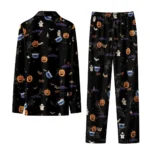 Florida Atlantic Owls Long Pajama Set Personalized Icon Confetti Black Best Selling