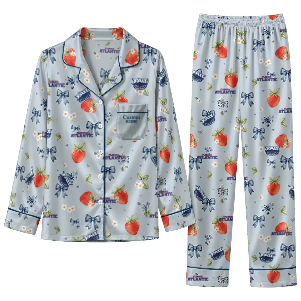 Florida Atlantic Owls Long Pajama Set Personalized Ribbon Florals Blue Best Selling Florida Atlantic Owls Long Pajama Set Personalized Ribbon Florals Blue Best Selling
