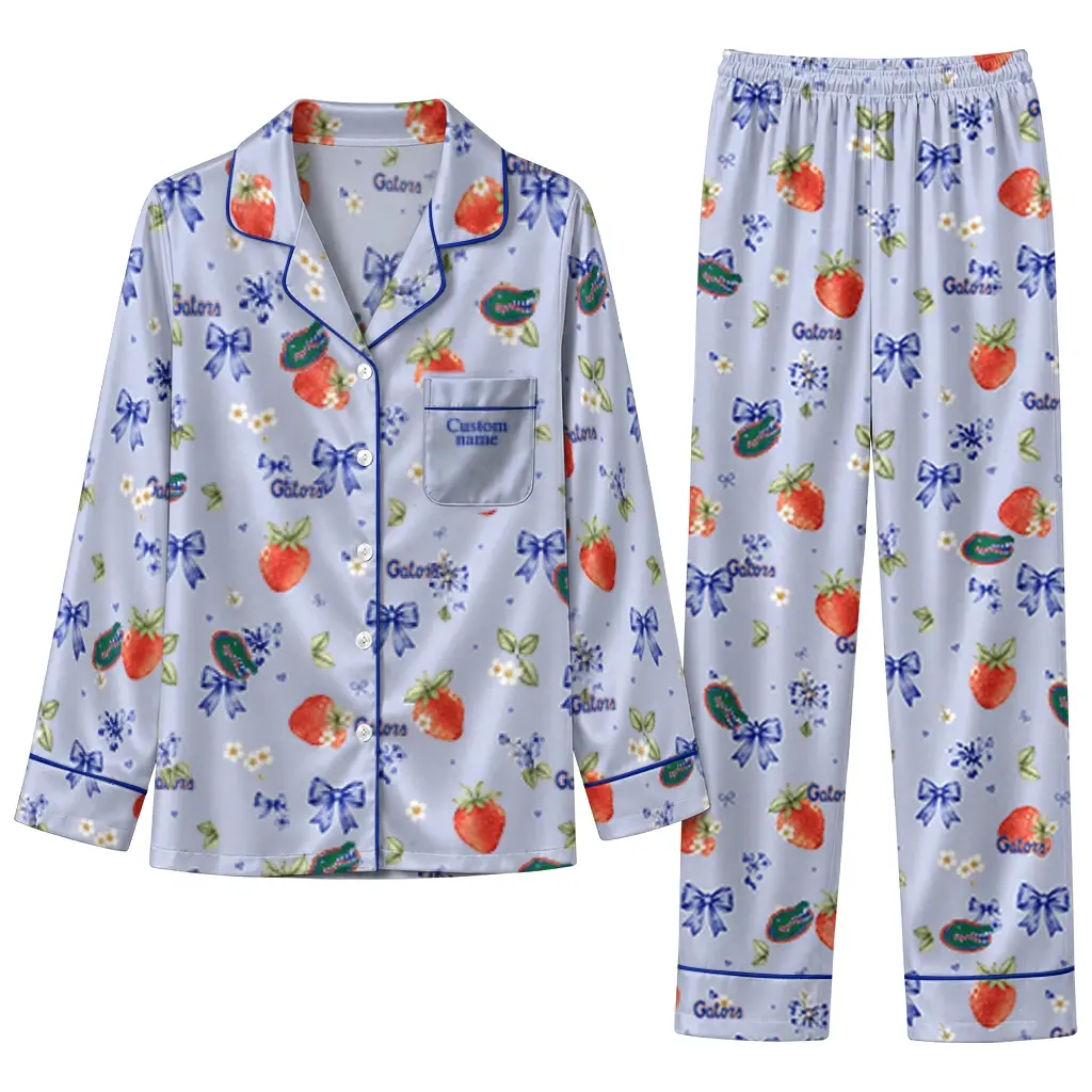 Florida Gators Long Pajama Set Customized Ribbon Florals Blue Best Selling Florida Gators Long Pajama Set Customized Ribbon Florals Blue Best Selling