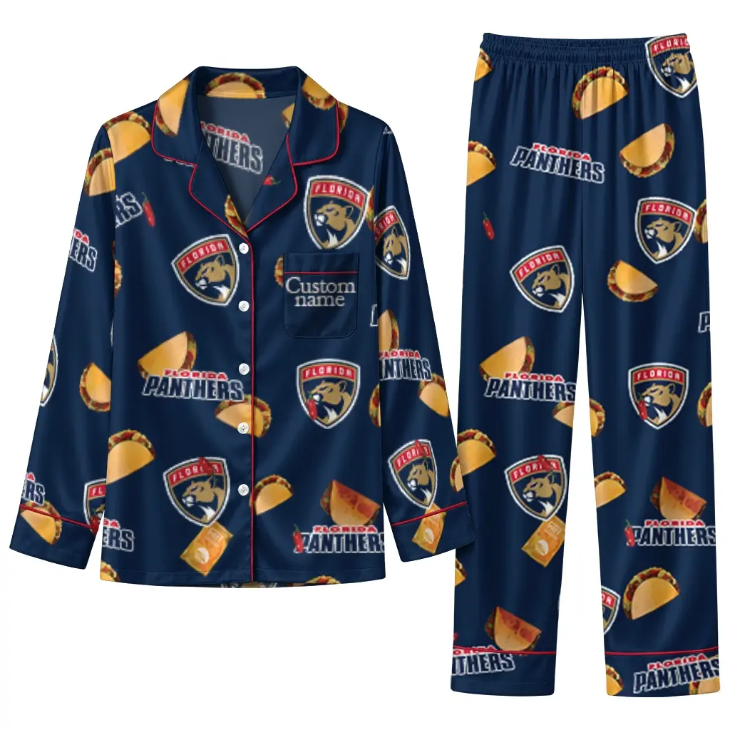 Florida Panthers Long Pajama Set Custom Snack Scatter Red Best Selling Florida Panthers Long Pajama Set Custom Snack Scatter Red Best Selling