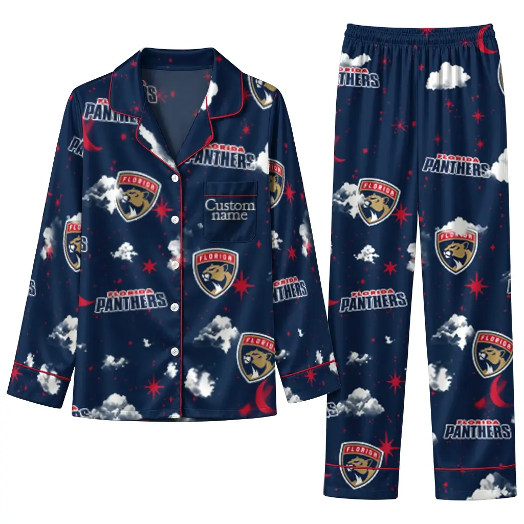 Florida Panthers Long Pajama Set Customized Cloud Stars Red Best Selling Florida Panthers Long Pajama Set Customized Cloud Stars Red Best Selling