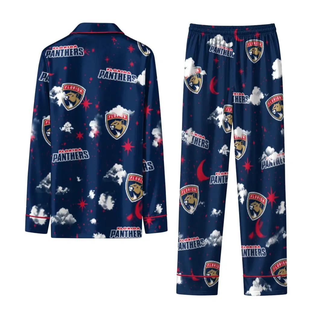 Florida Panthers Long Pajama Set Customized Cloud Stars Red Fashion Forward Florida Panthers Long Pajama Set Customized Cloud Stars Red Fashion Forward