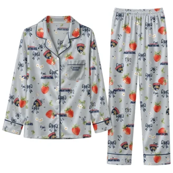 florida panthers long pajama set customized ribbon florals red best selling.webp
