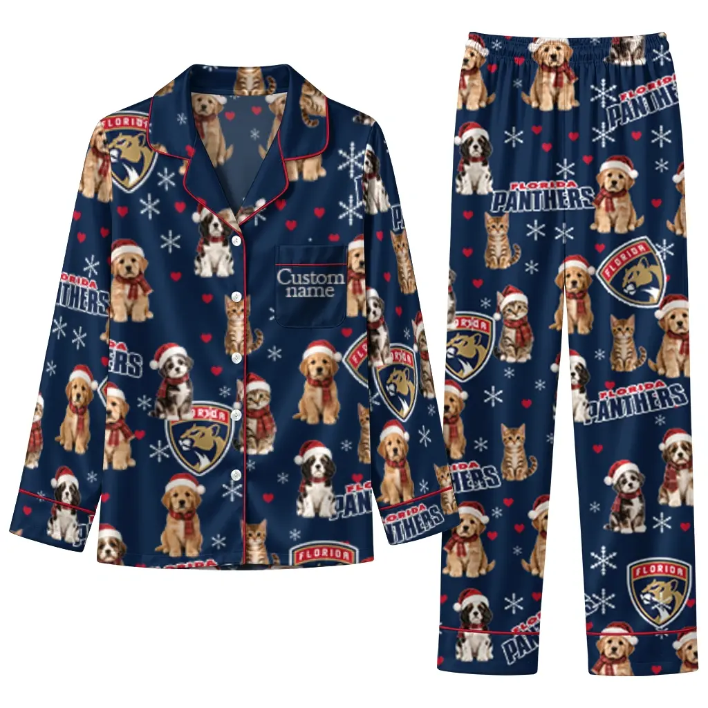 Florida Panthers Long Pajama Set Personalized Animal Scatter Red Best Selling Florida Panthers Long Pajama Set Personalized Animal Scatter Red Best Selling