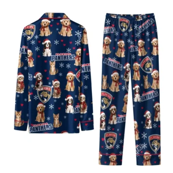 Florida Panthers Long Pajama Set Personalized Animal Scatter Red Fashion Forward